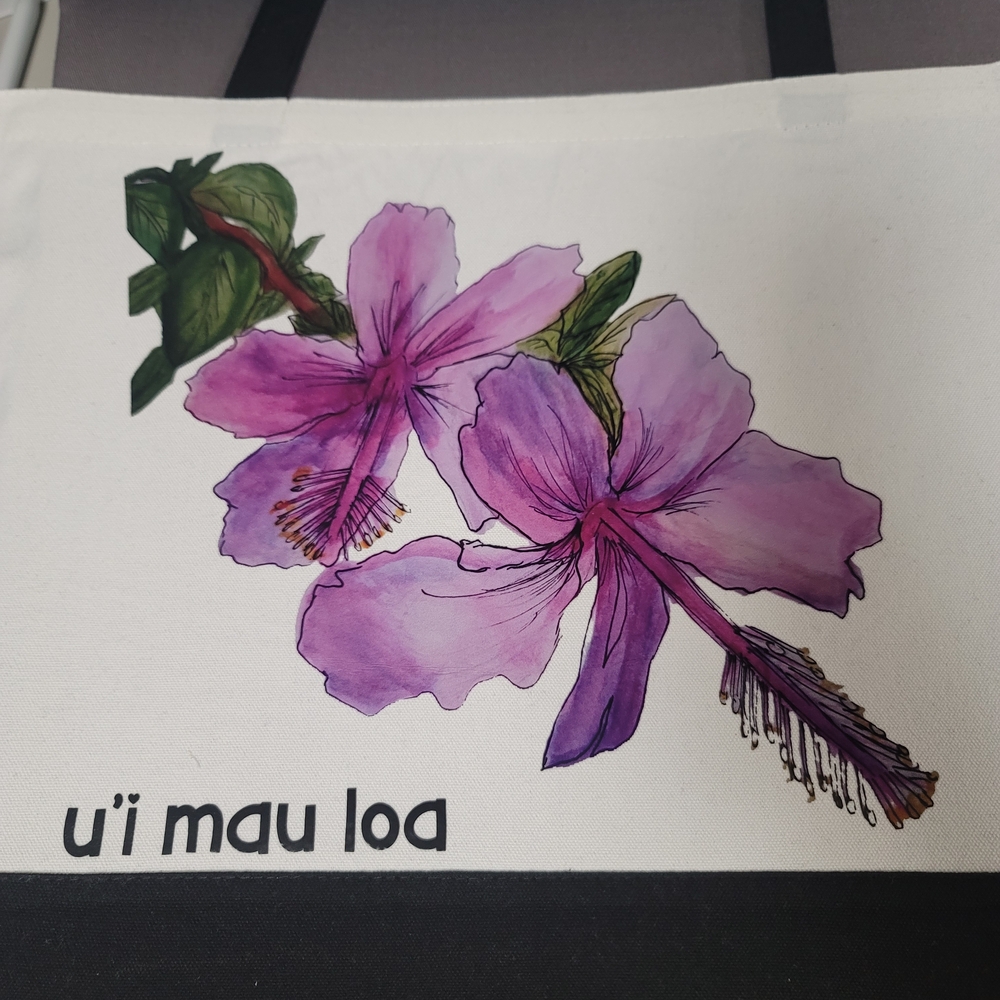 Floral Canvas Tote Bag - White and Purple